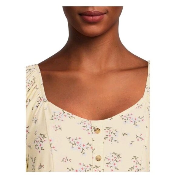 No Boundaries Juniors M 7-8 Peasant Mini Dress Yellow Floral Hi Low Summer - Picture 3 of 15